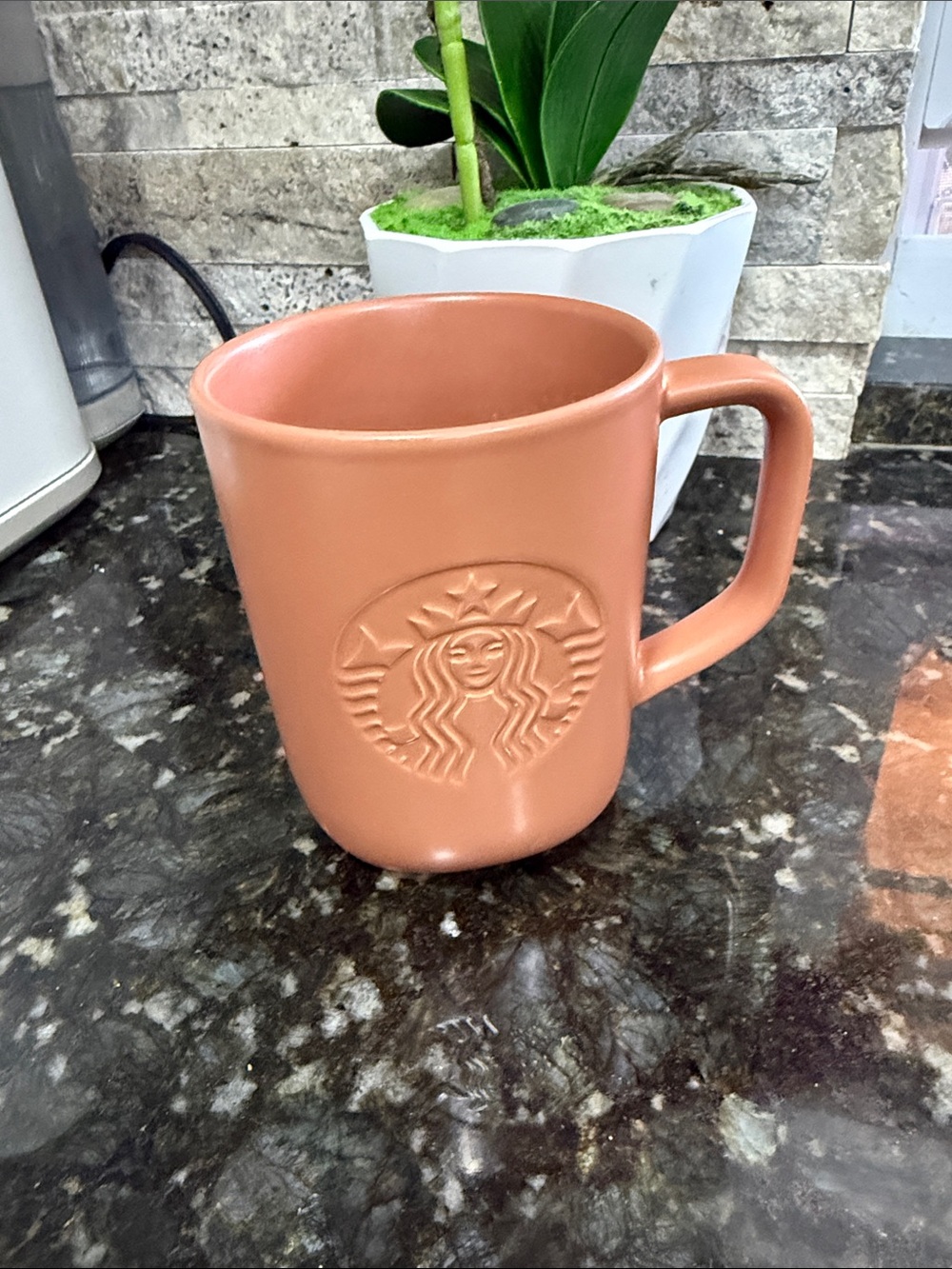 Starbucks Matte Coral Orange Embossed Logo Mug